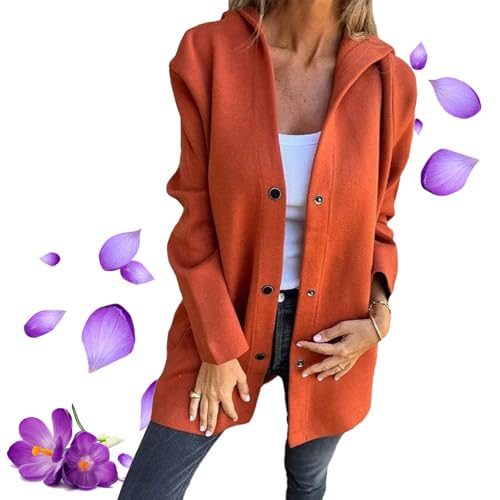 Casual Single Breasted Hooded Jacket 2024 New Jasperbelly Hooded Jacket Womens Mid Length Casual Trench Coat(Brick Red,XX-Large)