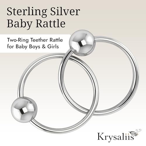 Image of 2 Ring 925 Sterling Silver Teether Rattle Ring | non tarnishing, 0-12 months, teething gift, engravable, gift boxed, baby shower, christening, newborn keepsake