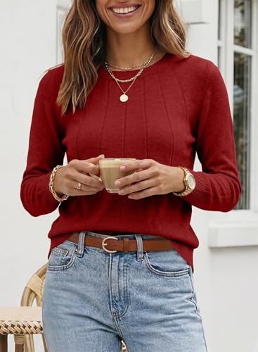 Image of SHEWIN Womens Sweaters 2026 Casual Crewneck Long Sleeve Lightweight Knit Pullover Sweater Tops Fall Clothes