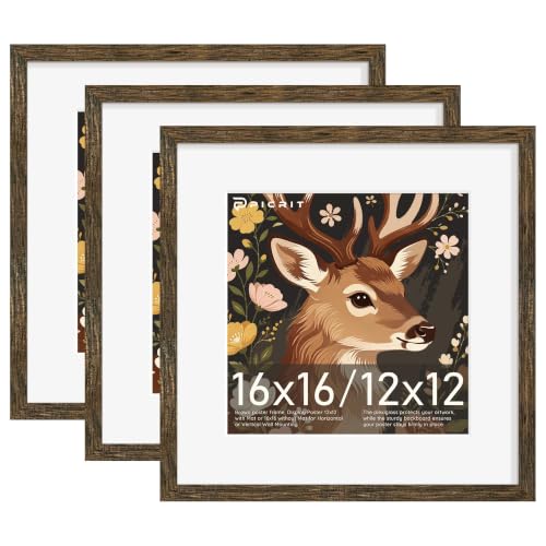 Image of Picrit 16x16 Rustic Brown Picture Frame, Poster Frame for Wall, 3 Pack