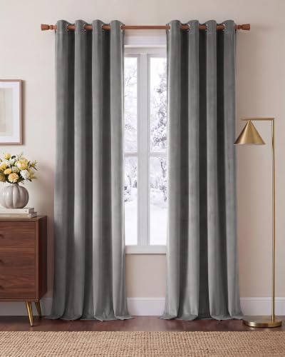 Image of PONY DANCE Eyelet Blackout Velvet Curtains, 52x90, Silver Grey, 2 Panels