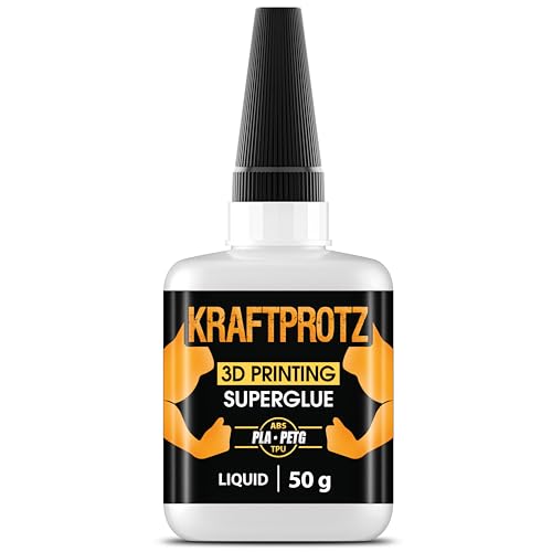3D Print Super Glue (1.76 fl.oz / 50 Grams) - Extra Strong - Liquid Superglue incl. Anti-Drying tip - KRAFTPROTZ - Waterproof - PLA
