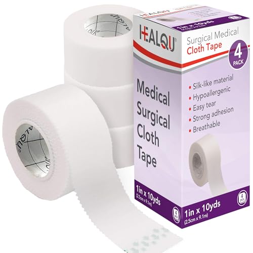 Healqu Silk Like Medical Tape - Durable Cloth Medical Tape - 1 in x 10yd, 4 Rolls - Surgical Tape Woven for Strongly Holding Large Dressings, Securing Splints, and Ideal for Long-Term Care