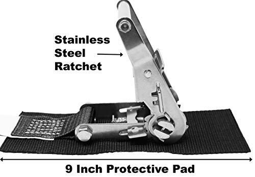 Customtiedowns 1.5 Inch X 10 Foot Stainless Steel Ratchet Strap, Endless Loop (No Hooks), Protective Pad Under Buckle. (Black) #TOP2