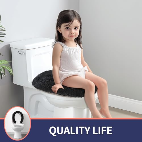 Baahrnom Luxury Toilet Lid Cover 19.5\"x 16\" Machine Washable Solid Seat Covers Adjustable Rubber Backing Fits Most Oval Elongated and Oblong 18\"-19.5\" Toilet Seat