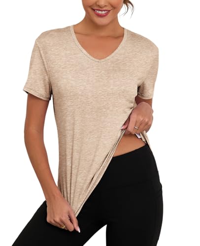 V Neck Workout Tops for Women UPF 50+ Breathable Loose Fit Short Sleeve Tee Shirt Yoga Gym Basic T Shirts