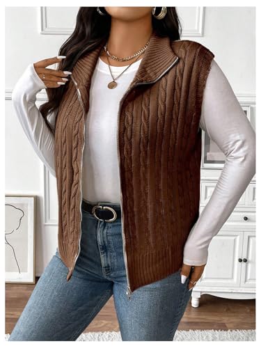 Image of Floerns Women's Plus Size Mock Neck Zip Up Sweater Vests Sleeveless Cable Knit Cardigans