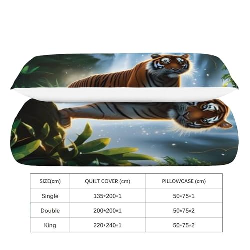 Housse de couette single tigre 135x200 parure animaux imprimé 3D - 4