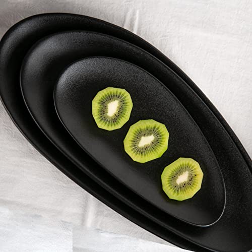 Vicrays Large Oval Serving Platters, 16"/14"/10" Porcelain Serving Platters For Party, Bbq,Stackable Serving Trays Serving Plates For Appetizers, Sushi, Restaurant, Dessert Shop, Set Of 3 (Black)` #TOP3