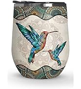 64HYDRO 12oz Mandala Hummingbird Mandala Hippie Pattern Insulated Wine Tumbler With Lid - Stainle...
