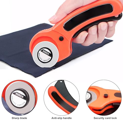 Miniatura 3 de Cúter Rotativo, Cortador Giratorio, Rotary Cutter, Circular Cuchillas De Corte, Con Cerradura De Seguridad, Para Cortar Tejidos, Papel, Tarjetas, Cuero, Tela, Con 1 Cuchillas De Repuesto, 45mm