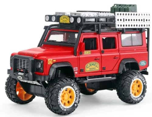 Image of 1:28 Scale Die-Cast Metal Camel Trophy Defender with 6 Openable Doors,Music,Lights & Pull Back Action (Red)