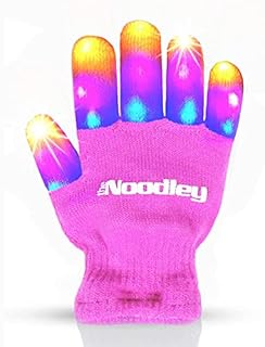 The Noodley Flashing LED Light Gloves Kids and Teen Sized with Extra Batteries Finger Toy Cosplay Halloween Costume Accessory Boys and Girls - Ages 8-12 (Medium, Black)