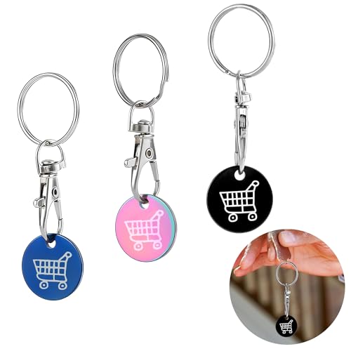 REKUA 3 Pcs Coin Trolley Token Keychains, Multiuse Shopping Trolly Coin UK, Practical Metal Trolley Accessories for Supermarket Trolleys, Lockers, Gym and Shopping Mall UK