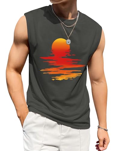 Tank Tops Men Hawaiian Palm Tree Print Mens Tank Top Vacation Sleeveless Shirts for Men