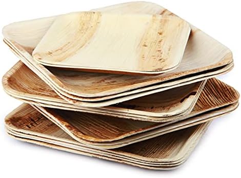 KAPCO Square Palm Leaf Plates 7 (18cm) (25 Pack) Natural, Disposable, Biodegradable, Compostable, Wood, Bamboo Like Dish Ideal for Picnics, Party, Birthday, Wedding, Camping, BBQ, Christmas, Events