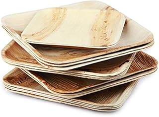 KAPCO Square Palm Leaf Plates 7 (18cm) (25 Pack) Natural, Disposable, Biodegradable, Compostable, Wood, Bamboo Like Dish Ideal for Picnics, Party, Birthday, Wedding, Camping, BBQ, Christmas, Events