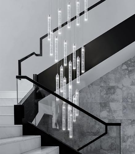 Image of 20-Lights Chandelier LED Dimmable Chandeliers for Entryway Flush Mount Ceiling Pendant Light Fixture Crystal Chandeliers for Living Room Chrome Finished Lighting Modern 156in High Ceiling Chandelier