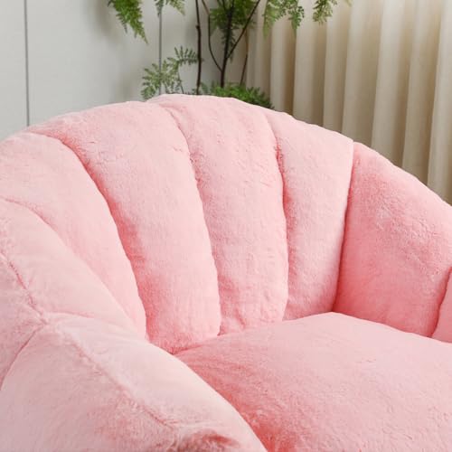 Image of Bean Bag Chair with Arms for Adults - Furry Lazy Sofa, Armrests Stuffed High-Density Foam Filler Chair, Small Cozy Reading in Bedroom Living Room and Dorms (Pink)