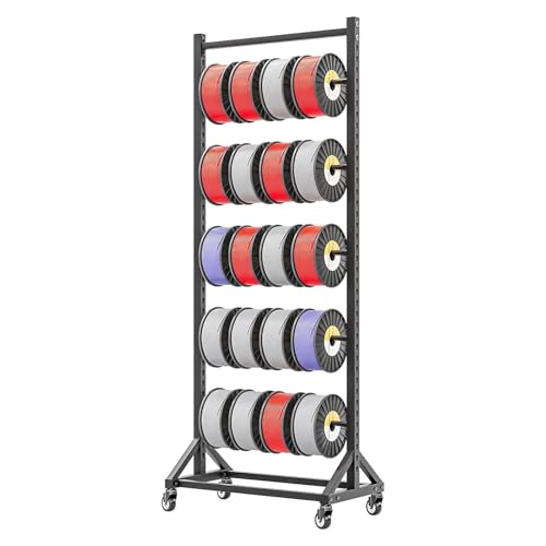 Mobile Metal Wire Spool Storage Rack, Commercial Heavy Duty Vinyl Roll Holder, Commercial Transfer Paper Tape/Wallpaper/Window Film Display Rack with Adjustable Hanging Rod for Garage Workshop(7 rods)