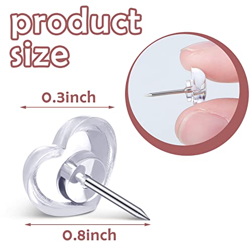 Fainne 100 Pieces Heart Push Pins Clear Thumb Tacks Heart Shaped Push Pins for Cork Board Plastic Transparent Thumb Tacks for Posters Office Photo Maps