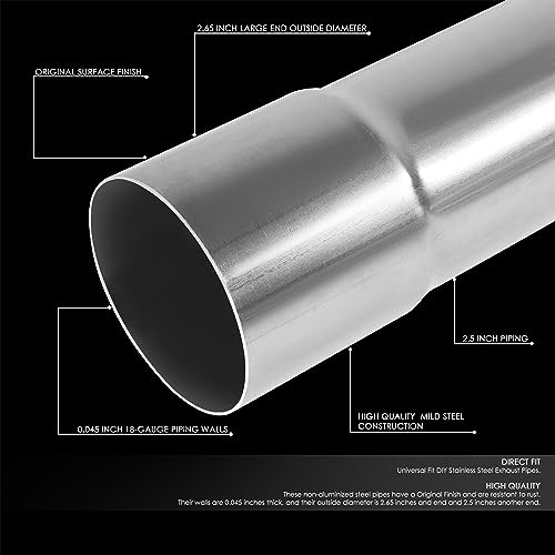 Image of DNA MOTORING ZTL-PP-25-90-RAW 90 Degree Bend Tube DIY Custom Mandrel Exhaust Tubing, 2.5 inch OD, Mild Steel,Universal Fit