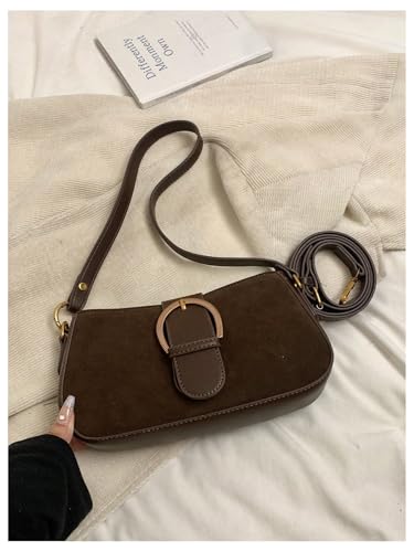 Women's Retro Zipper Suede Shoulder Handbags Top Handle Buckle Underarm Purse4