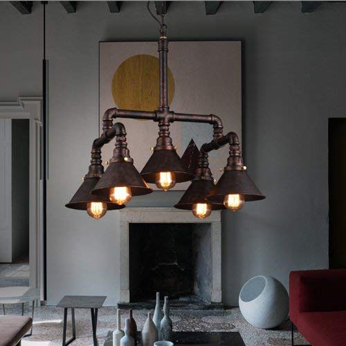 Retro Creative 5-Lights Iron Water Pipe Chandelier Vintage Industry Metal Steampunk Antique E27 Adjustable Ceiling Pendant Light Restaurant Kitchen Bar Loft Decoration Pend Retro lamp steampunk buy now online