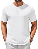 COOFANDY Men's Henley Shirts Short Sleeve Casual Summer Basic T Shirt Soild Button Tee Top A-White