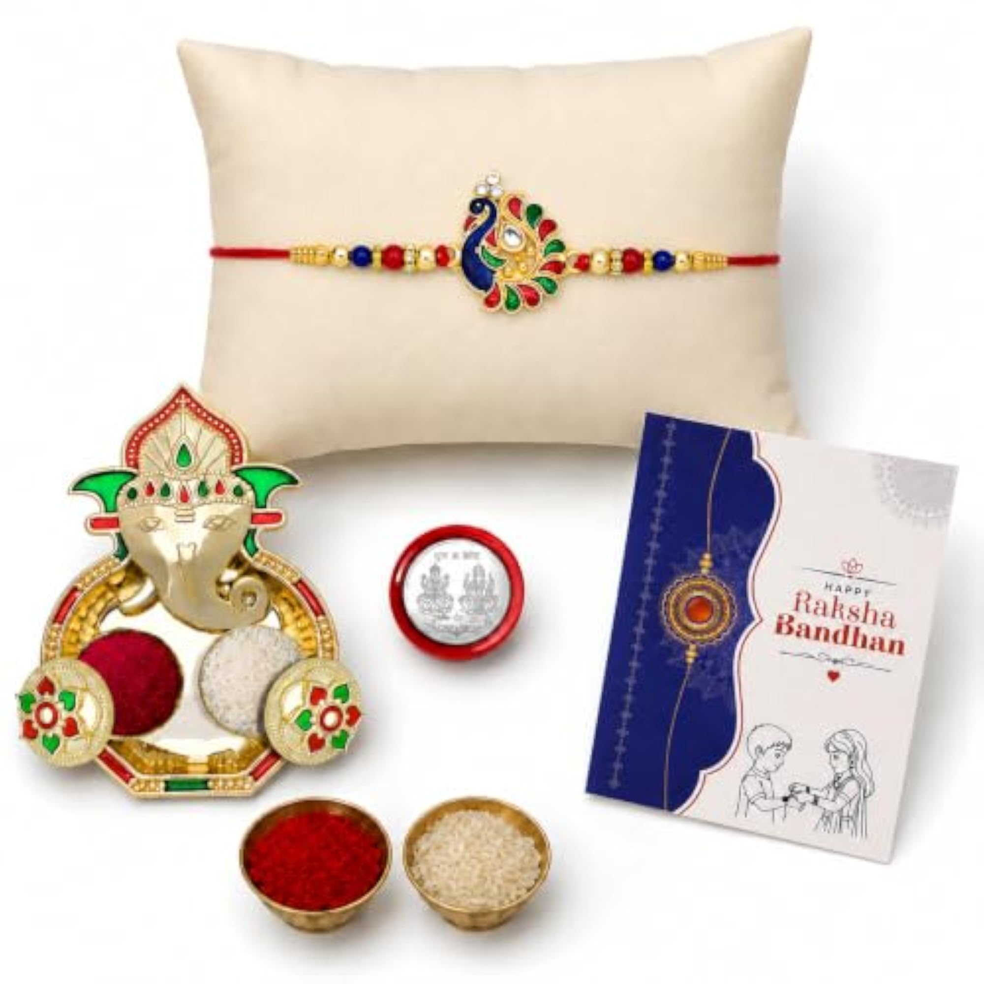 Stylish Peacock Rakhi for Brother with Pooja Thali