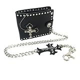 HeiBai Xiong Goth Wallet With Chain Skull Studded Cross Clasp Wallet Punk Bifold Leather Rock Billfold