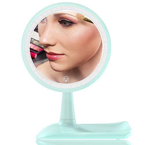 RUIXINLI Makeup Mirror with Rechargeable LED Lighting (USB Charger) - Round Shaped Touchscreen Dimmable LED light Vanity Mirror (Mint Green)