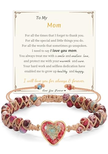 Image of Gifts for Daughter Granddaughter, To My Mom Grandma Wife Girlfriend Sister Jasper Heart Bracelets Birthday Graduation Anniversary Christmas Stocking Stuffers Valentines Mothers Day Jewelry