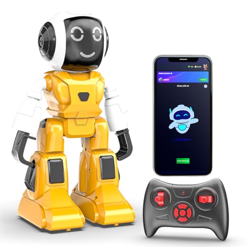 Image of Mirana Moonwalker | Smart Interactive Walking & Talking Robot | USB Rechargeable Type-C | in-Built Bluetooth Speaker | Remote & App Controlled Toy for Kids 2+ 3+ 4+ 5+ 6+ Years (Yellow)