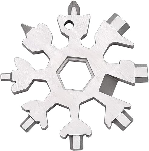 18-in-1 Snowflake Multi Tool, Stainless Steel Pocket Tool with Bottle Opener, Flat & Phillips Screwdriver, Hex Wrench, Gift for Men (Silver)