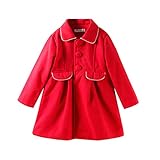 LittleSpring Toddler Girls Dress Coat Faux Wool Slim-Fit Peacoat Red 2T