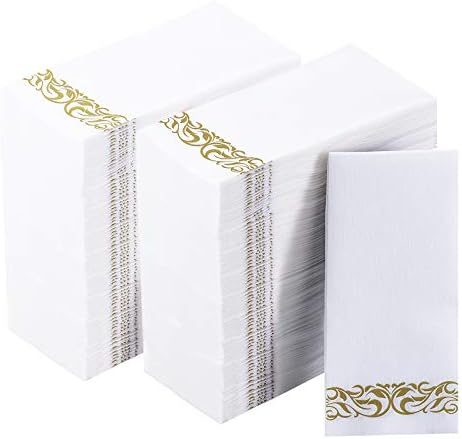[400 Pack]Vplus Paper Napkins Guest Towels Disposable Premium Quality 3-ply Dinner Napkins Disposable Soft, Absorbent, Party Napkins Wedding Napkins for Kitchen, Parties, Dinners or Events(Gold)