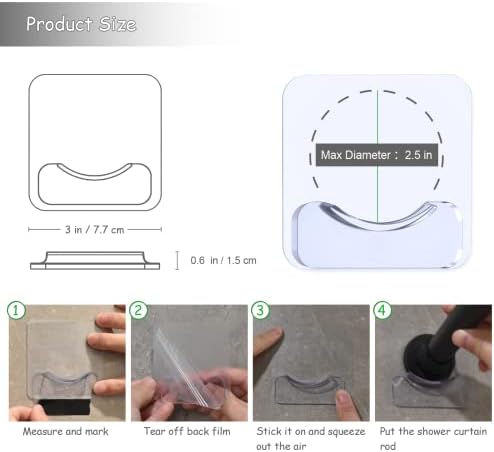 Prebene Adhesive Shower Curtain Rod Holder, 4Pcs Transparent Shower Rod Tension Holder, No Drilling | Stick On | Rod Retainer, Wall Mount Holder for Shower Curtain Rod(Rod Not Included)