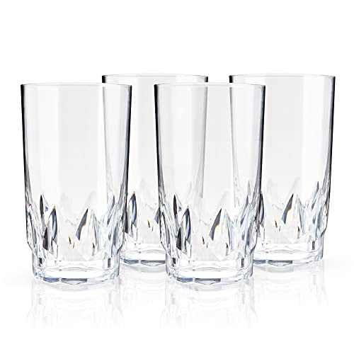 Viski Shatterproof Highball Tumblers, Faceted Acrylic Tall Drink Cocktail Glasses, Dishwasher Safe And Shatterproof, Clear 18 Oz Set Of 4 #TOP5