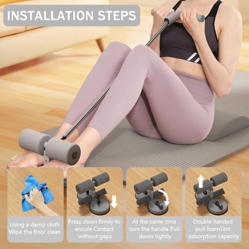 Image of Sit Up Equipment Double Suction Cups Sit Up Bar Portable Sit-Up Assistant Device Fixed Foot Abdominal Muscle Trainer Device, Portable Sit Up Bar with Foam Padded for Floor Abs Home Workout