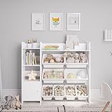 Sturdis Toy Storage Organizer with Bookshelf, Kids Playroom Organization Shelving Unit with...