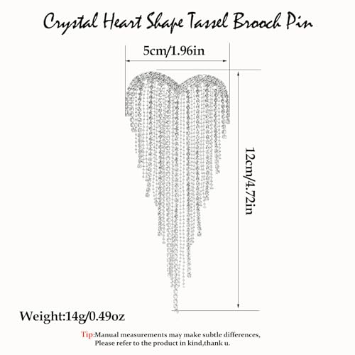 Image of Elegant Crystal Heart Shape Tassel Brooch Pin for Women Sparkly Rhinestones Tassel Brooch Beautiful Dress Suit Shirt Ceremony Clothes Wedding Party Jewelry Accessories
