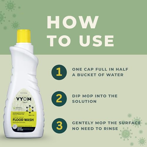 Image of Vyom India Floor Cleaning Liquid - 500ml pack of 2 | Safe for Infants, Kid & Pet | Plant-Based, Eco-Friendly Natural Disinfectant - Lemongrass & Cedarwood, Phenyl & Acid Free | Ideal For Marbels, Tile