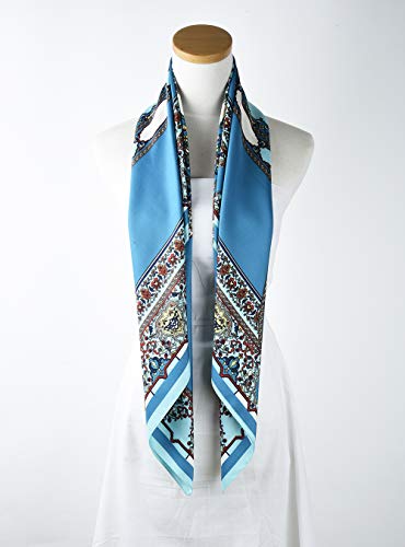 Corciova CORCIOVA-171126405-75 40 Inch Women Twill Satin Polyester Silk Feeling Square Hair Wrapping Sleeping Square Scarfs Air Force Blue Geometric Square Pattern thumb #3