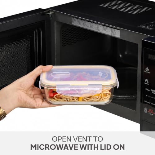 Image of CELLO Fit & Fresh Rectangle Lunch Box Container for Daily Use 640ml Clear | Microwave & Fridge Safe Toughened Glass Airtight Leakproof Food Storage Tiffin Box Container for Kitchen Travel & Office Use