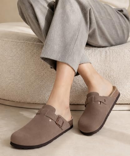 Image of ODOLY Genuine Suede Clogs for Women Men Comfort Cork Footbed Potato Shoes