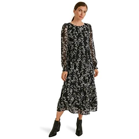 Vestido C&A con estampado de hojas y cuello redondo Cover