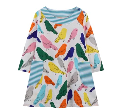 Image of HILEELANG Girl Winter Casual Dress Christmas Long Sleeve Cotton Cartoon Applique Strip Shirt Party Outfit Dresses
