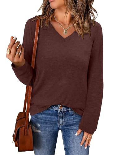 ONLYSHE Women's Casual Striped Long Sleeve Tops Crew Neck Knit Basic Loose Fit T Shirts Fall Fashion Tunic Outfits