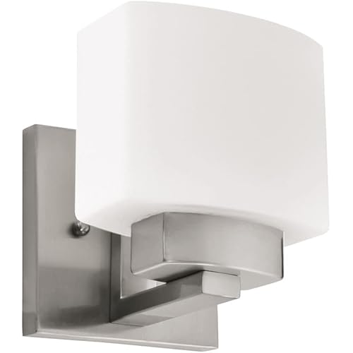 Design House Dove Creek Wall Light Sconce, Satin Nickel Finish, Frosted Glass, Dimmable, for Hallway, Bathroom, Foyer, Bedroom – Design House, 577981